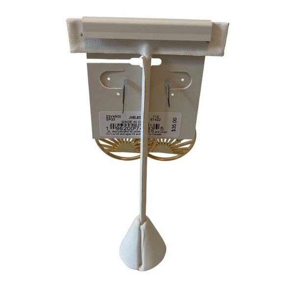 Matte Gold Toned Sun-Ray Circular Hoops. - Picture 4 of 5